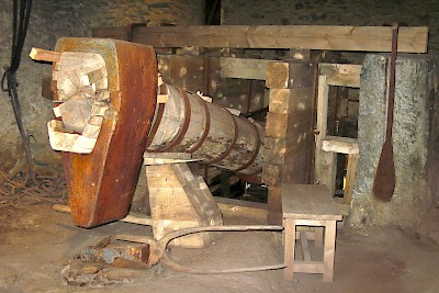 An iron foundry from the 18th century. The gigantic hammer used waterpower to shape iron products. <a href=></a>