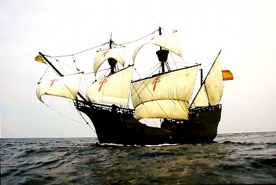 A replica of Ferdinand Magellan’s ship, the Nao Victoria.  The original ship was the only one of five ships that made the complete circumnavigation with Juan Eclano, a Basque navigator, as the captain of the ship when it finished the trip. <a href=></a>