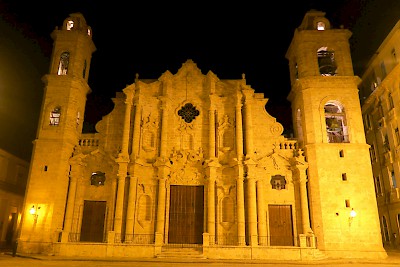 Night shot of Our Lady of Immaculate Conception Cathedral where Obama met with Cardinal Jamie Ortega <a href=></a>