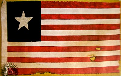 Replica of the official flag of the Navy of the Republic of Texas that was raised over Cozumel as the Texans claimed the island for their new republic. <a href=></a>