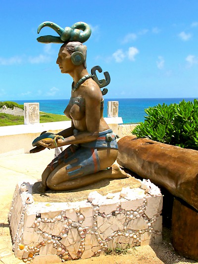 Monument of the Maya goddess Ixchel located at South Point on Isla Mujeres <a href=></a>